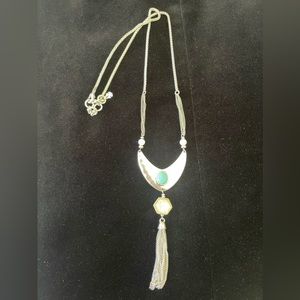 Lucky Brand Tassel Turquoise Hammered Silver Necklace